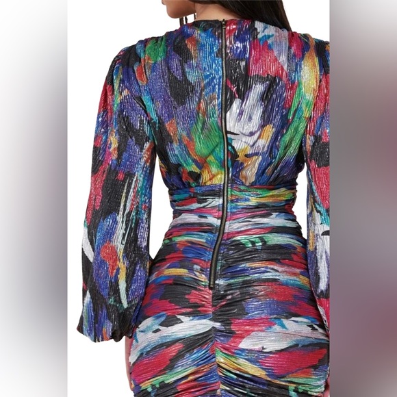 Abstract Mini Dress with Bubble Sleeves - Picture 5 of 6